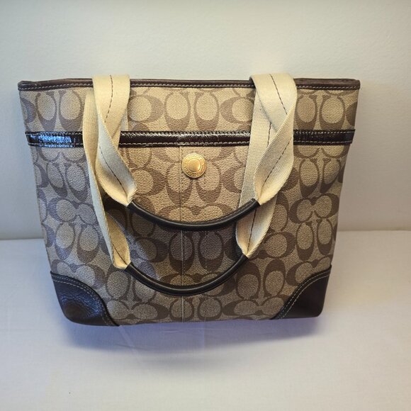 Coach Heritage Signature Stripe Tan/Brown/Red Bucket Bag - Picture 5 of 13